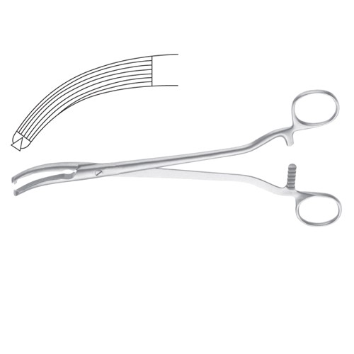 Mikulicz Peritoneum Forcep Curved – Longitudinal Serrations – 1 x 2 Teeth 24.5 cm